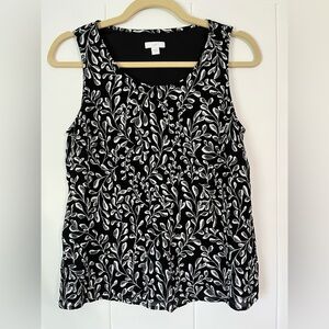 J. Jill Black and White Leaf Print Tank Top